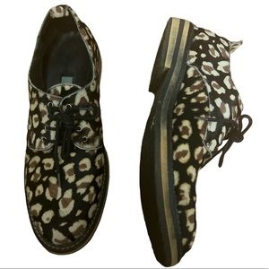 MIISTA LONDON Calf Hair Leopars Print Oxfords, Animal Print Oxfords, Size 8